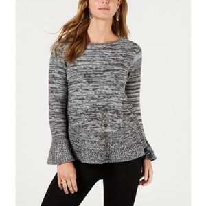 Style & Co Gray Marled Peplum Ruffle Sweater Large
